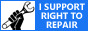 A button reading 'I support the right to repair' with an icon of a hand holding up a wrench.