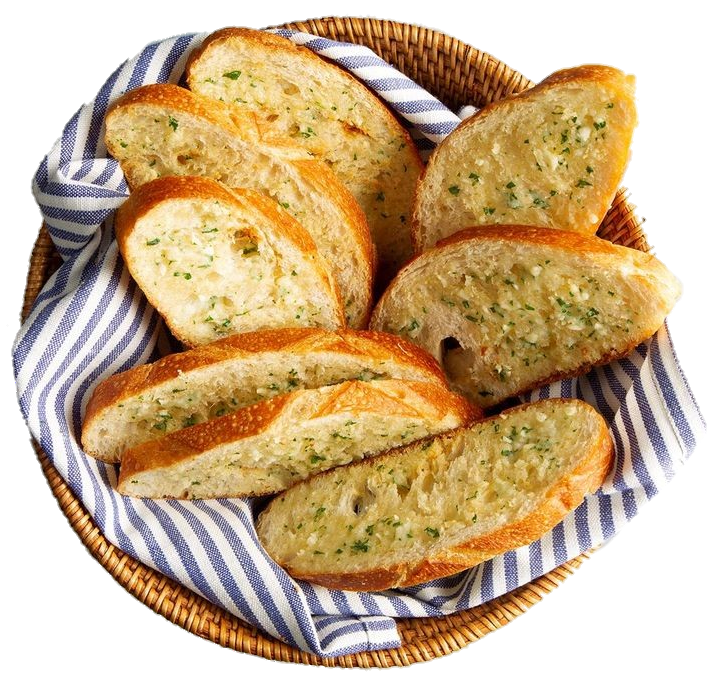 A basket of sliced garlic bread.