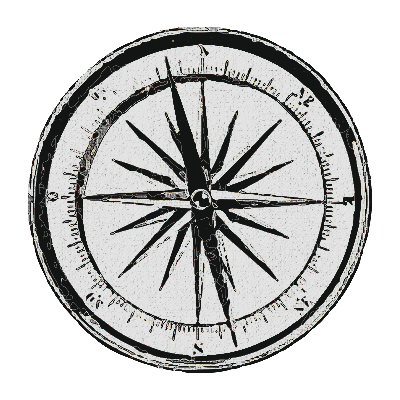 A hand-drawn compass.